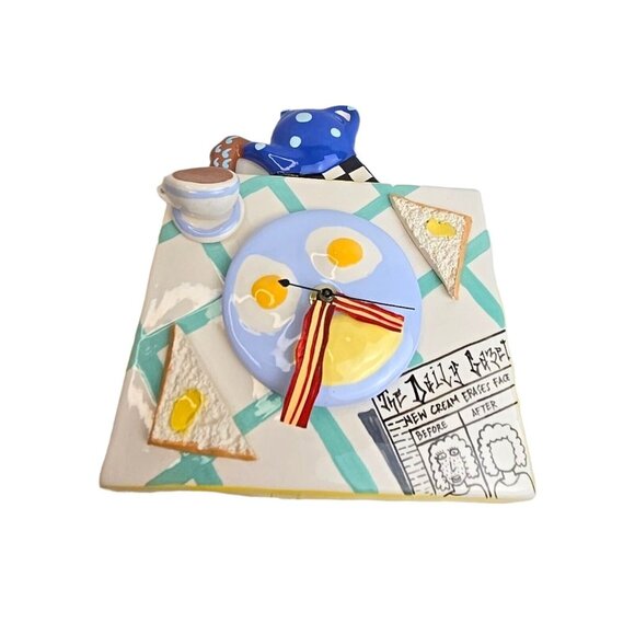 Dick Frizzel New Zealand Breakfast Art Clock Mixed Media Works Vtg Bacon‎ Eggs - Picture 9 of 15